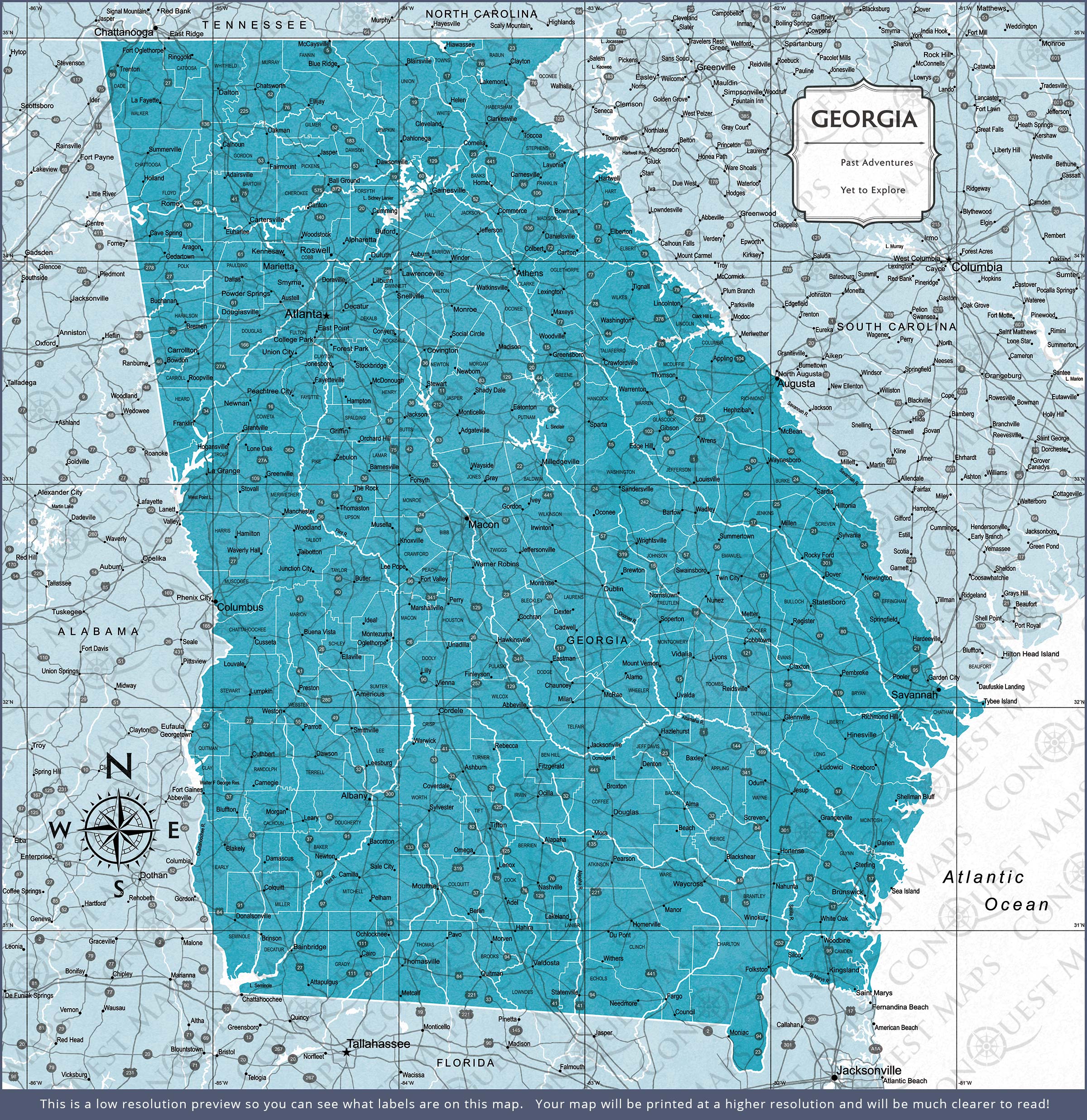 Push Pin Georgia Map (Pin Board) - Teal Color Splash CM Pin Board