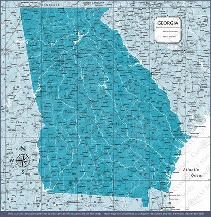 Georgia Map Poster - Teal Color Splash CM Poster