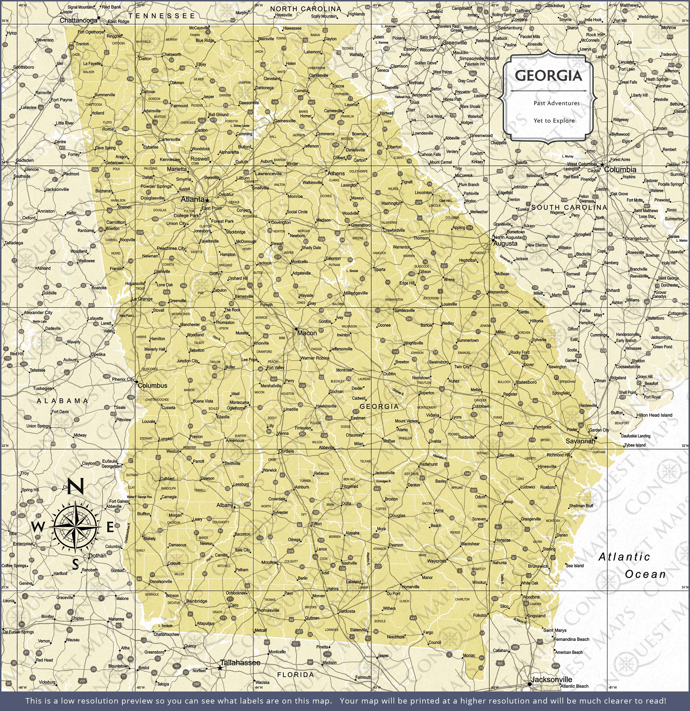 Georgia Map Poster - Yellow Color Splash CM Poster