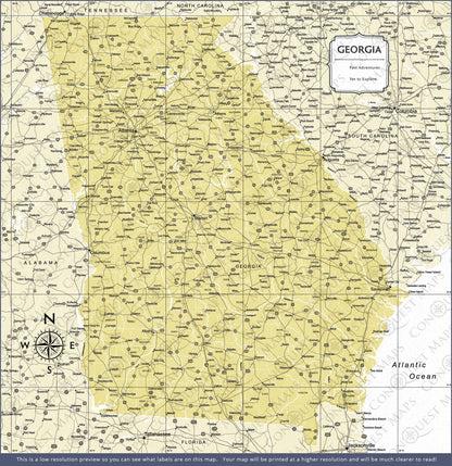 Georgia Map Poster - Yellow Color Splash CM Poster