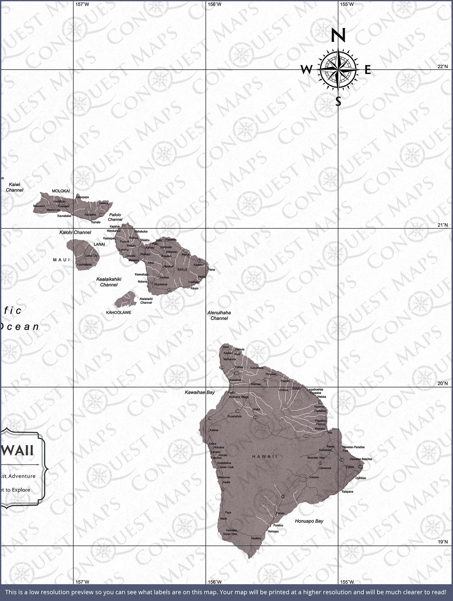 Push Pin Hawaii Map (Pin Board) - Dark Brown Color Splash CM Pin Board