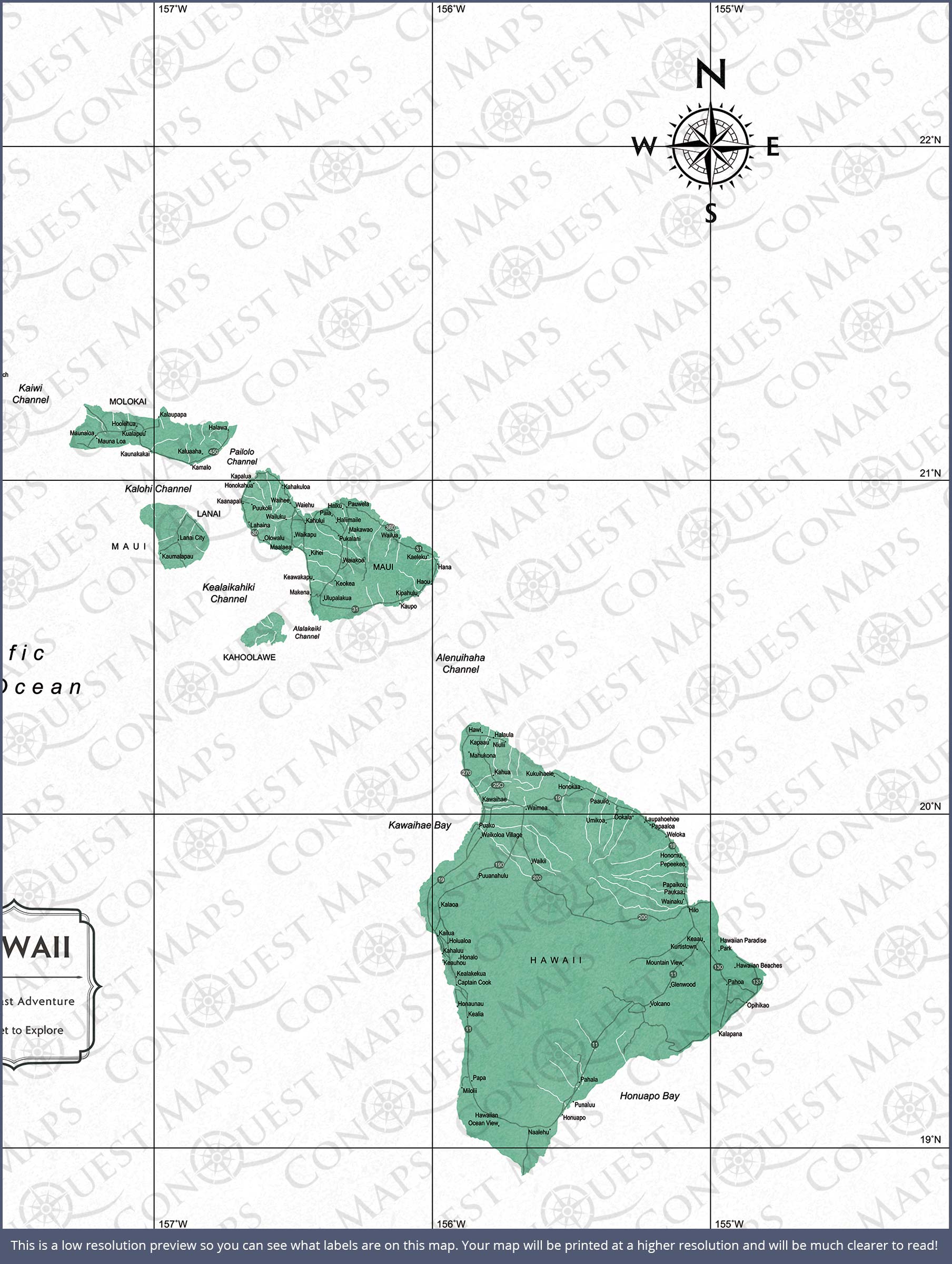 Hawaii Map Poster - Green Color Splash CM Poster