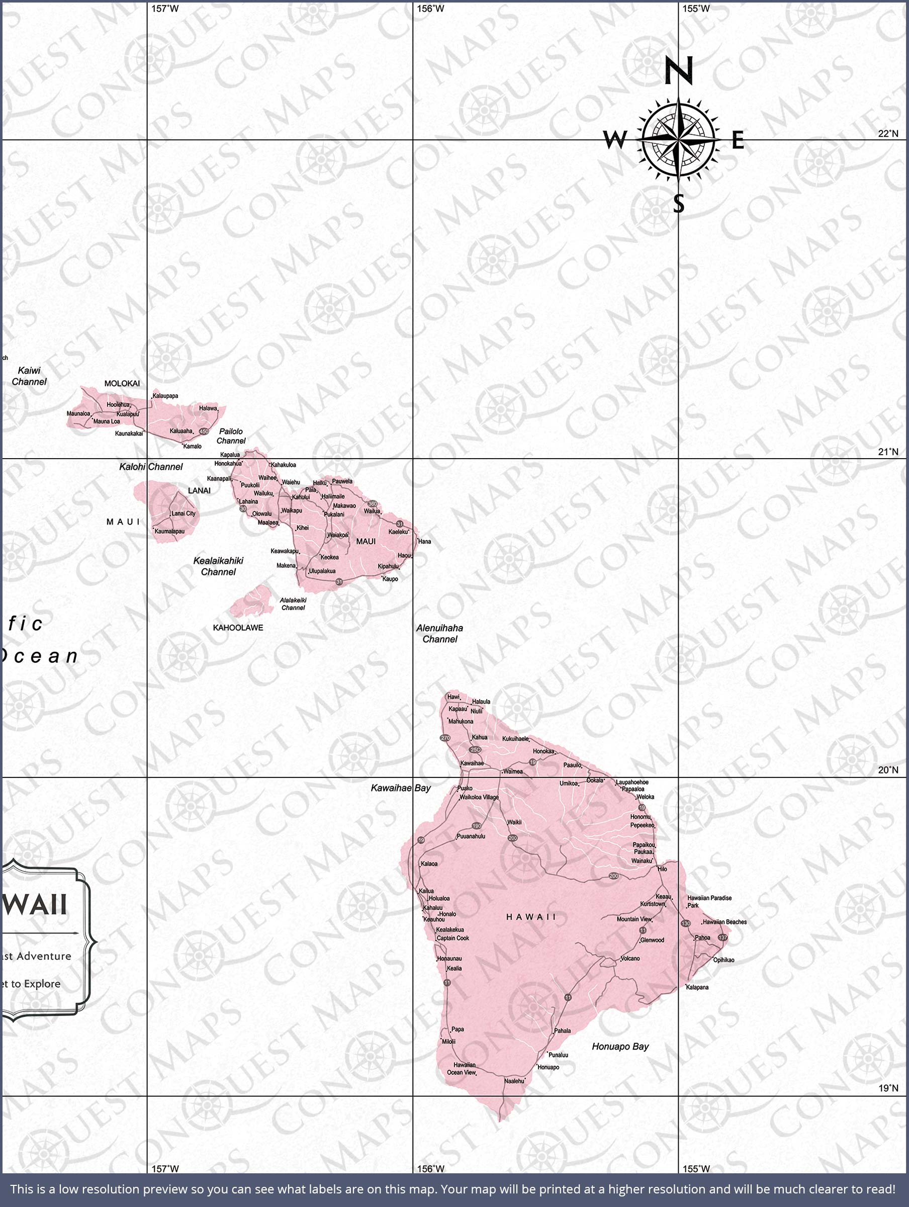 Hawaii Map Poster - Pink Color Splash CM Poster