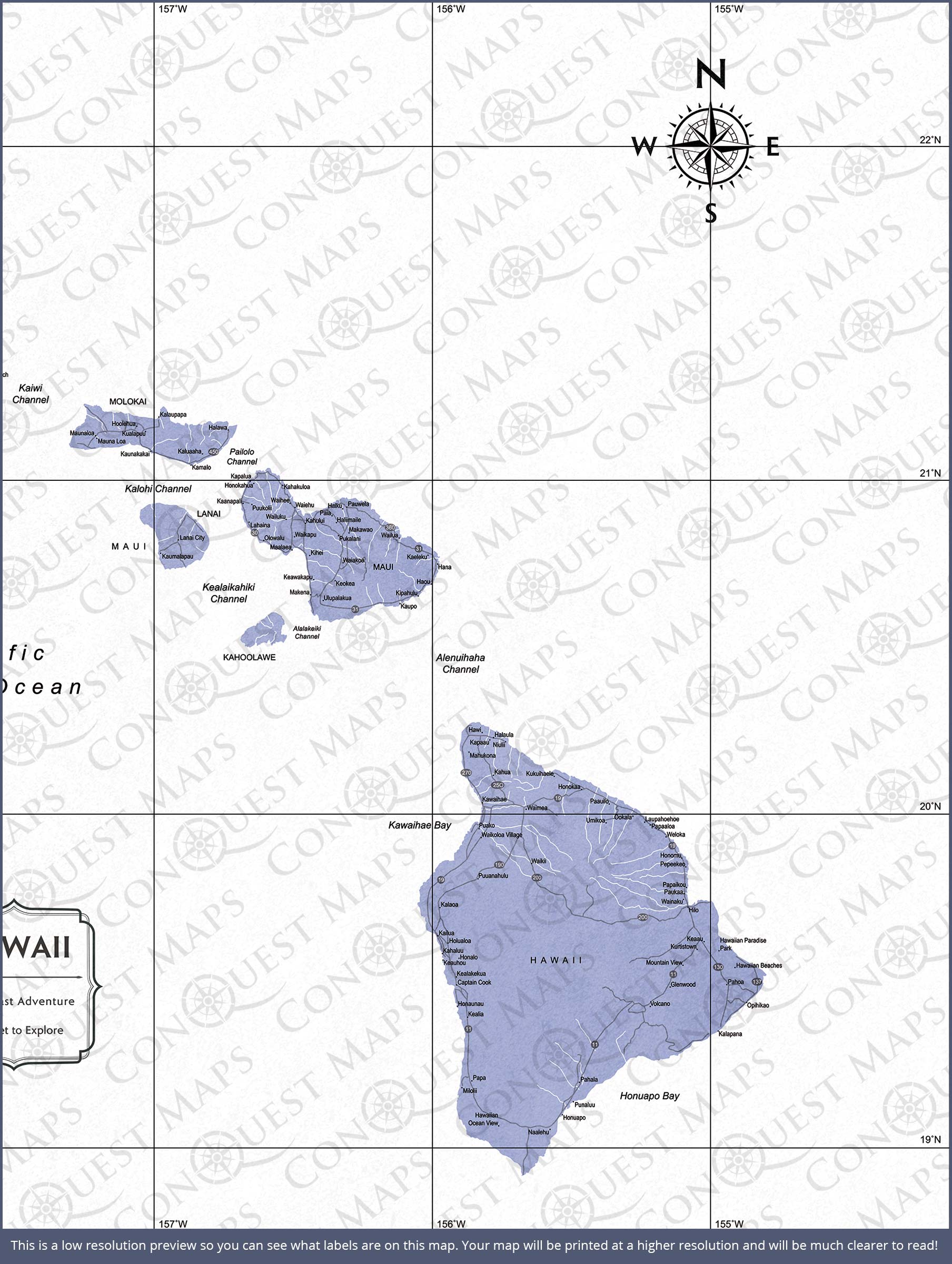 Push Pin Hawaii Map (Pin Board) - Purple Color Splash CM Pin Board