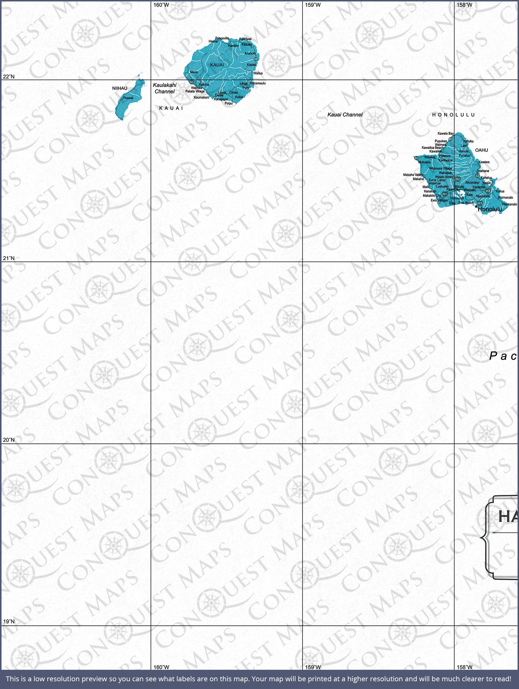 Hawaii Map Poster - Teal Color Splash CM Poster