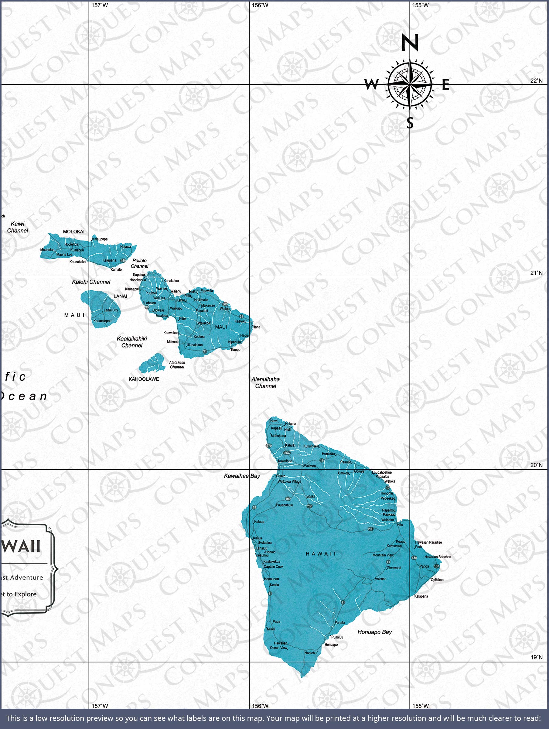 Hawaii Map Poster - Teal Color Splash CM Poster