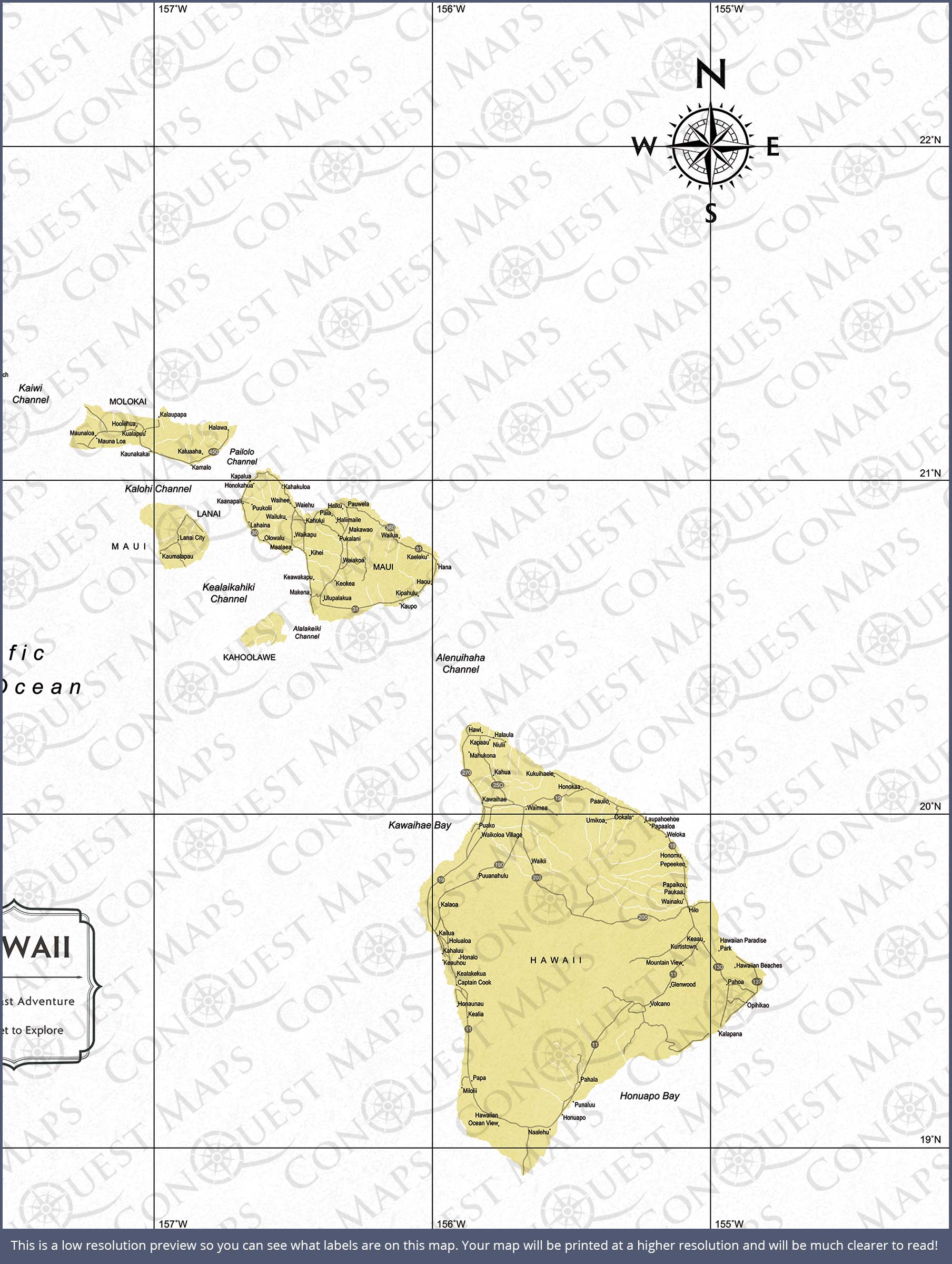 Push Pin Hawaii Map (Pin Board) - Yellow Color Splash CM Pin Board