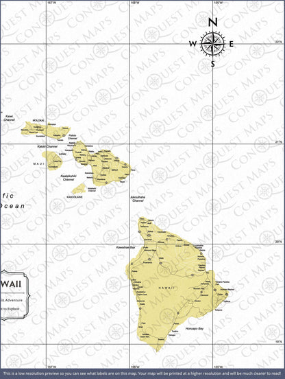 Hawaii Map Poster - Yellow Color Splash CM Poster