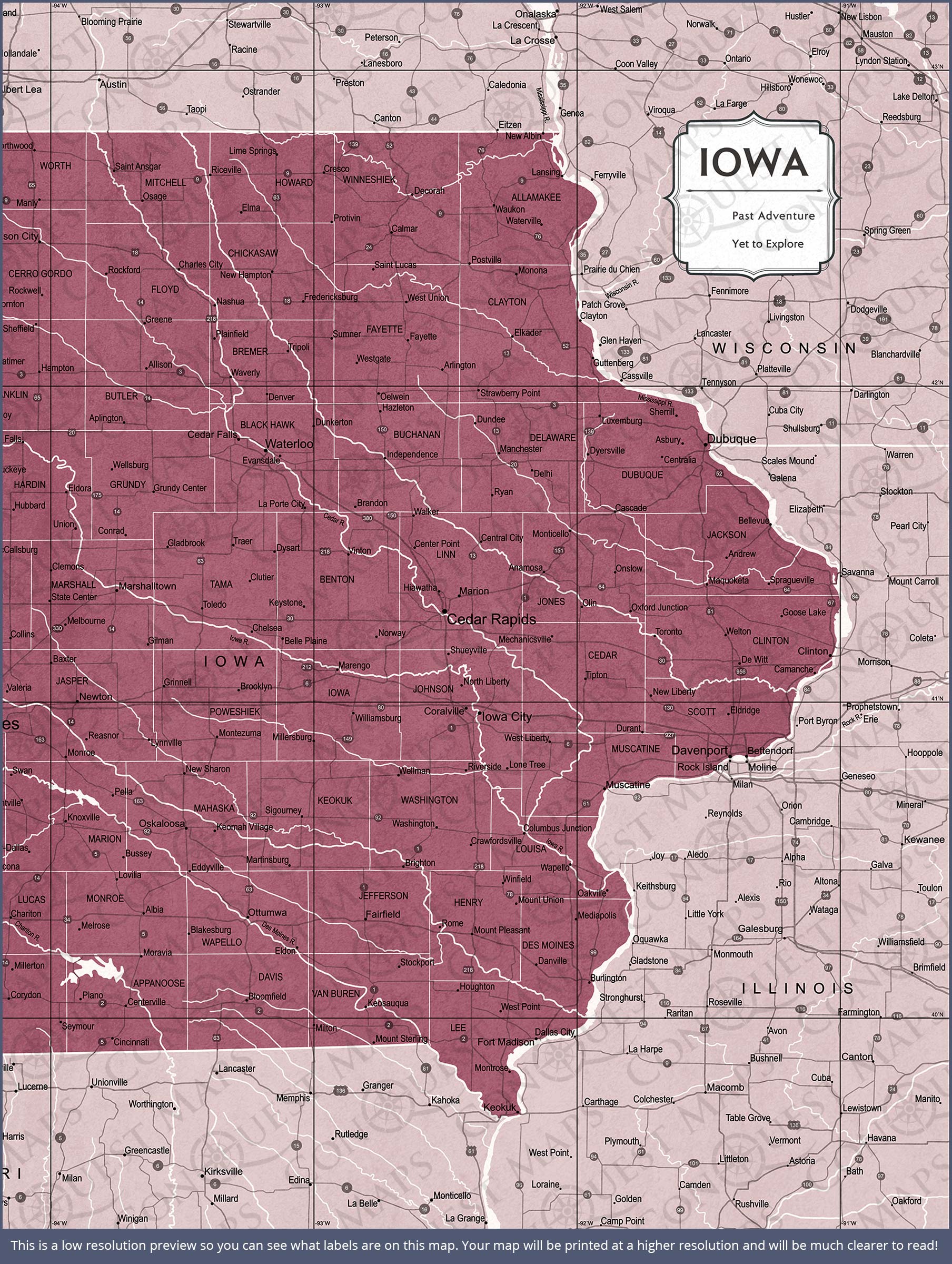 Iowa Map Poster - Burgundy Color Splash CM Poster