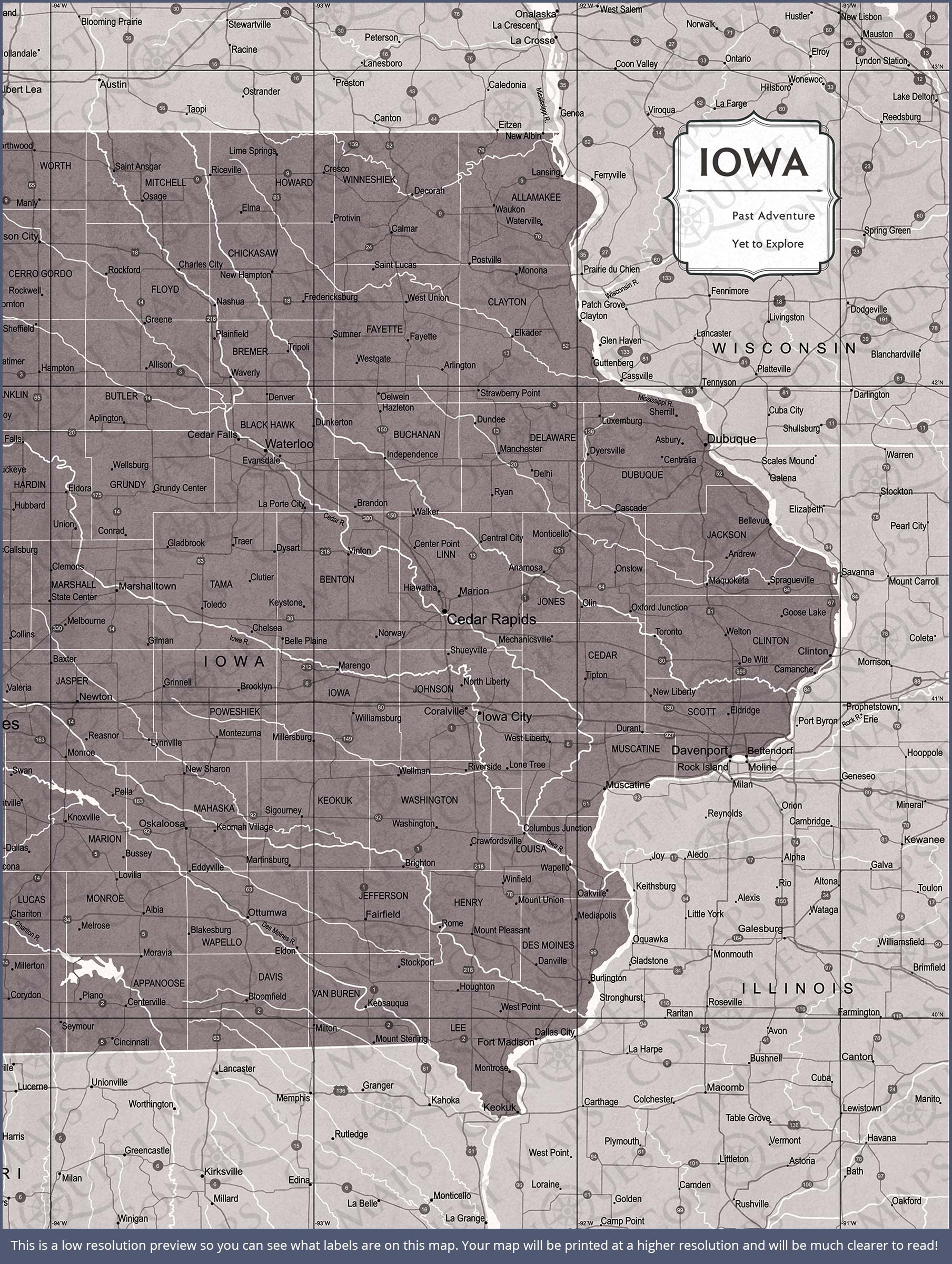 Iowa Map Poster - Dark Brown Color Splash CM Poster