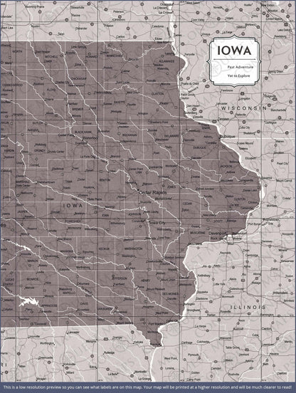 Iowa Map Poster - Dark Brown Color Splash CM Poster