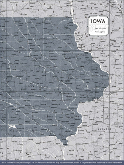 Iowa Map Poster - Dark Gray Color Splash CM Poster