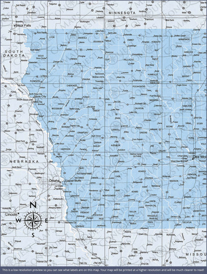 Iowa Map Poster - Light Blue Color Splash CM Poster