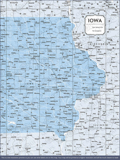 Iowa Map Poster - Light Blue Color Splash CM Poster