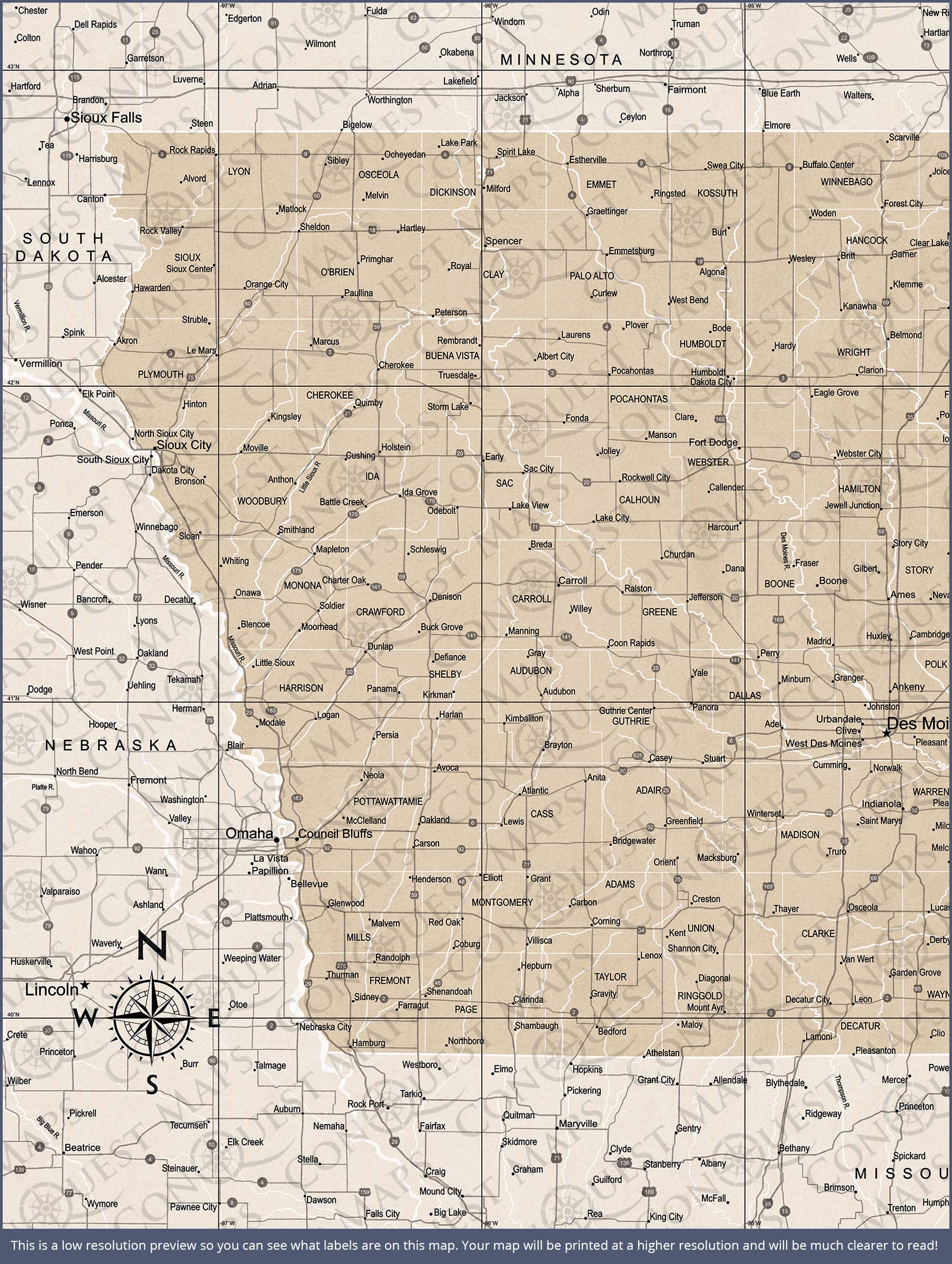 Iowa Map Poster - Light Brown Color Splash CM Poster