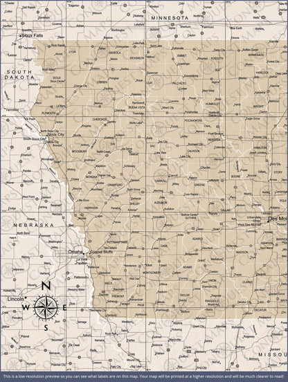 Iowa Map Poster - Light Brown Color Splash CM Poster