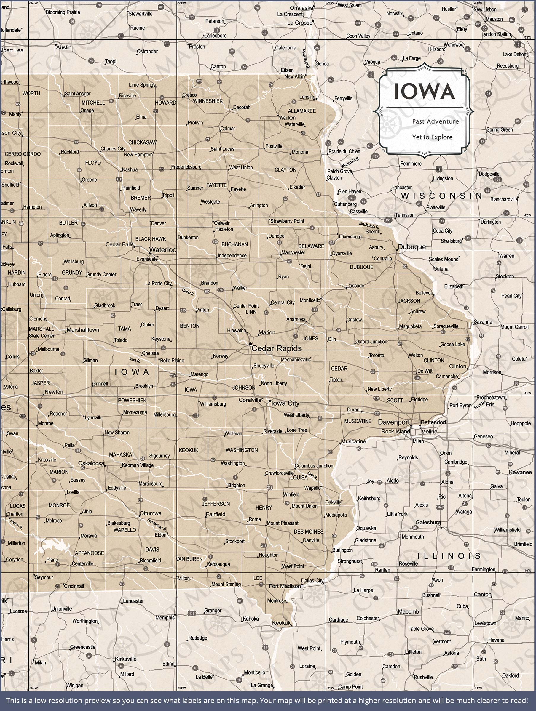 Iowa Map Poster - Light Brown Color Splash CM Poster