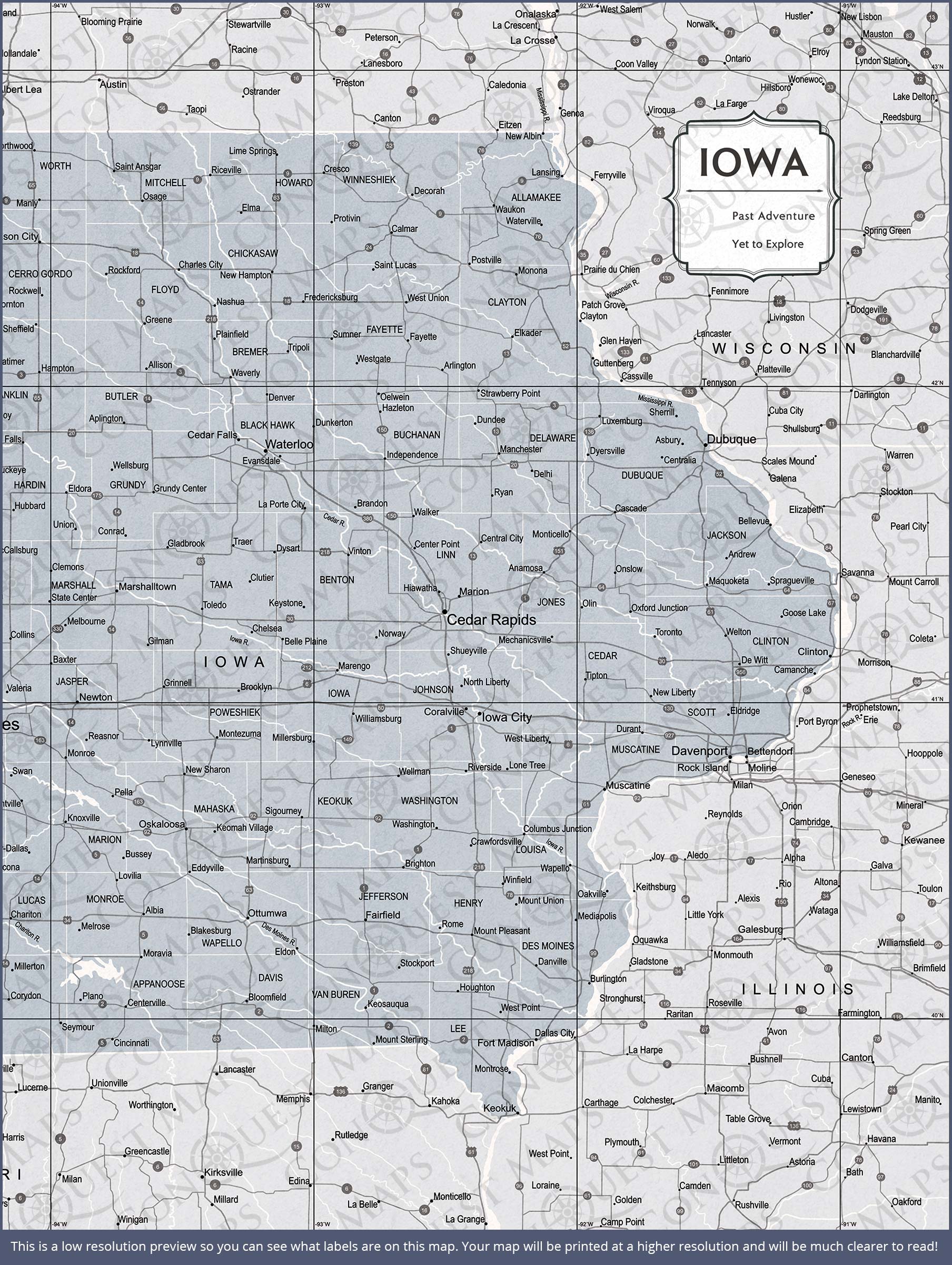 Iowa Map Poster - Light Gray Color Splash CM Poster