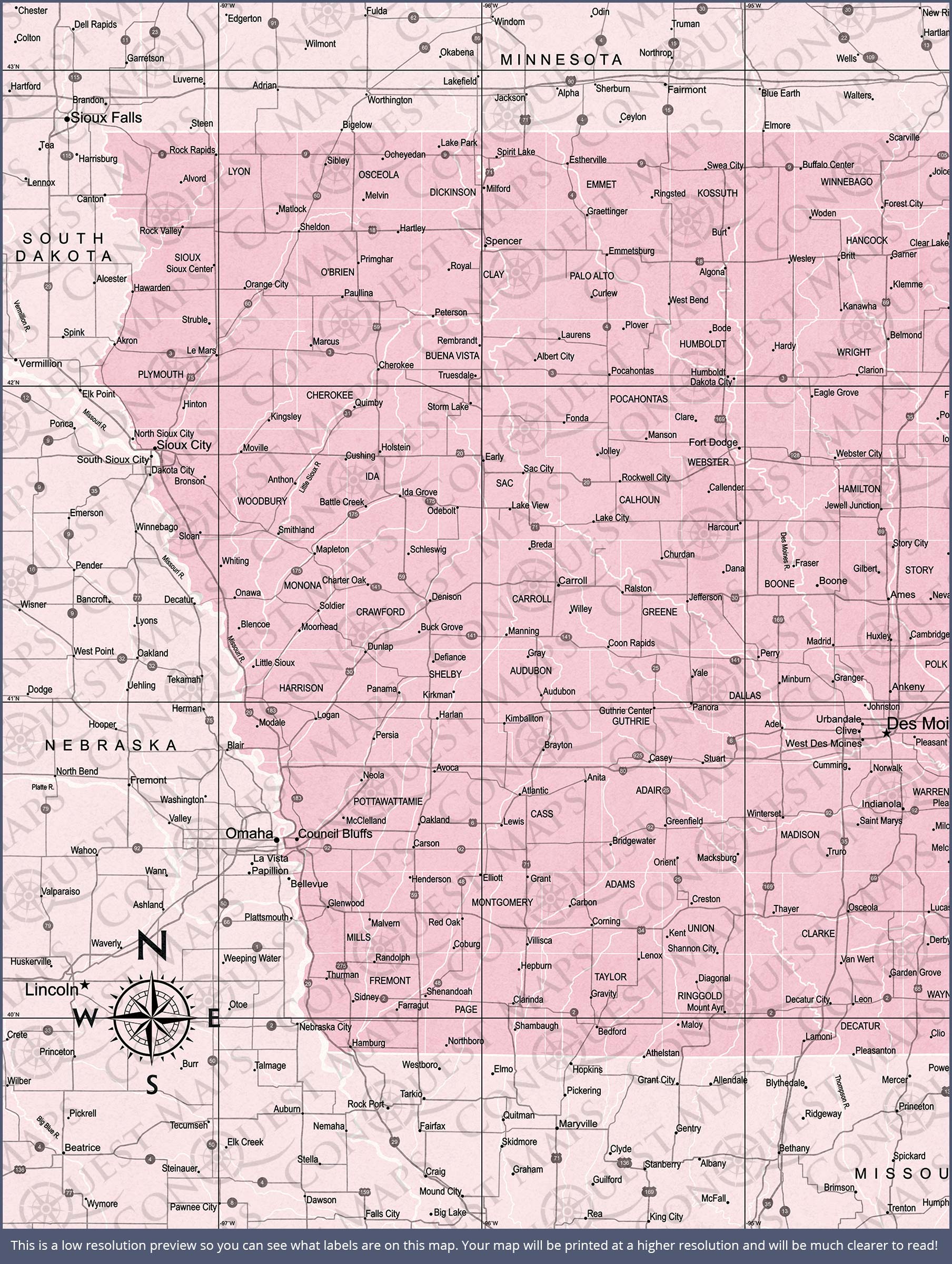 Iowa Map Poster - Pink Color Splash CM Poster