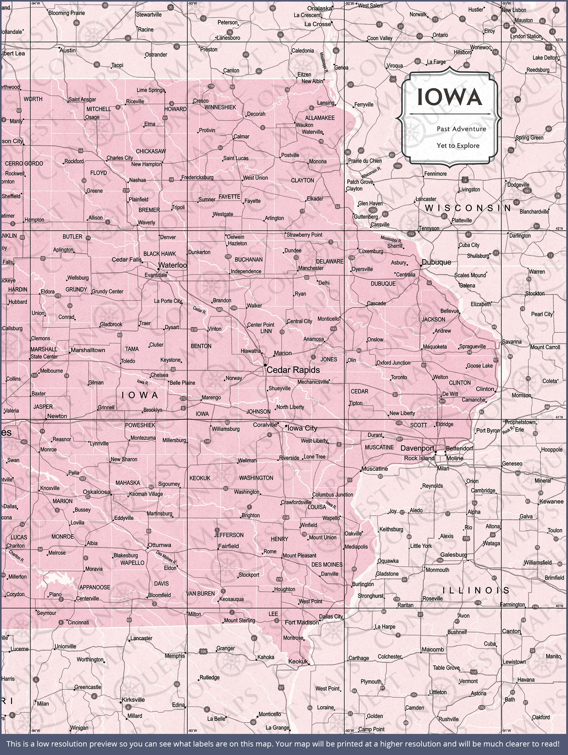 Iowa Map Poster - Pink Color Splash CM Poster