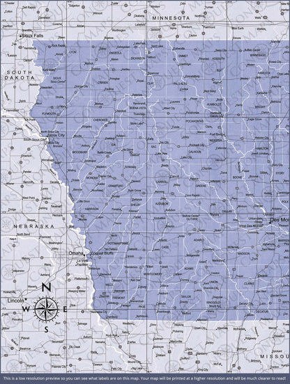 Iowa Map Poster - Purple Color Splash CM Poster