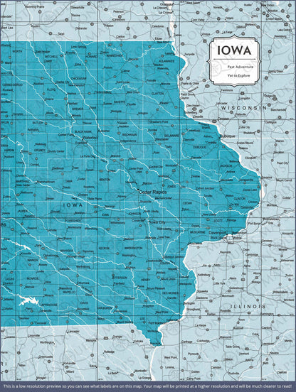 Push Pin Iowa Map (Pin Board) - Teal Color Splash CM Pin Board