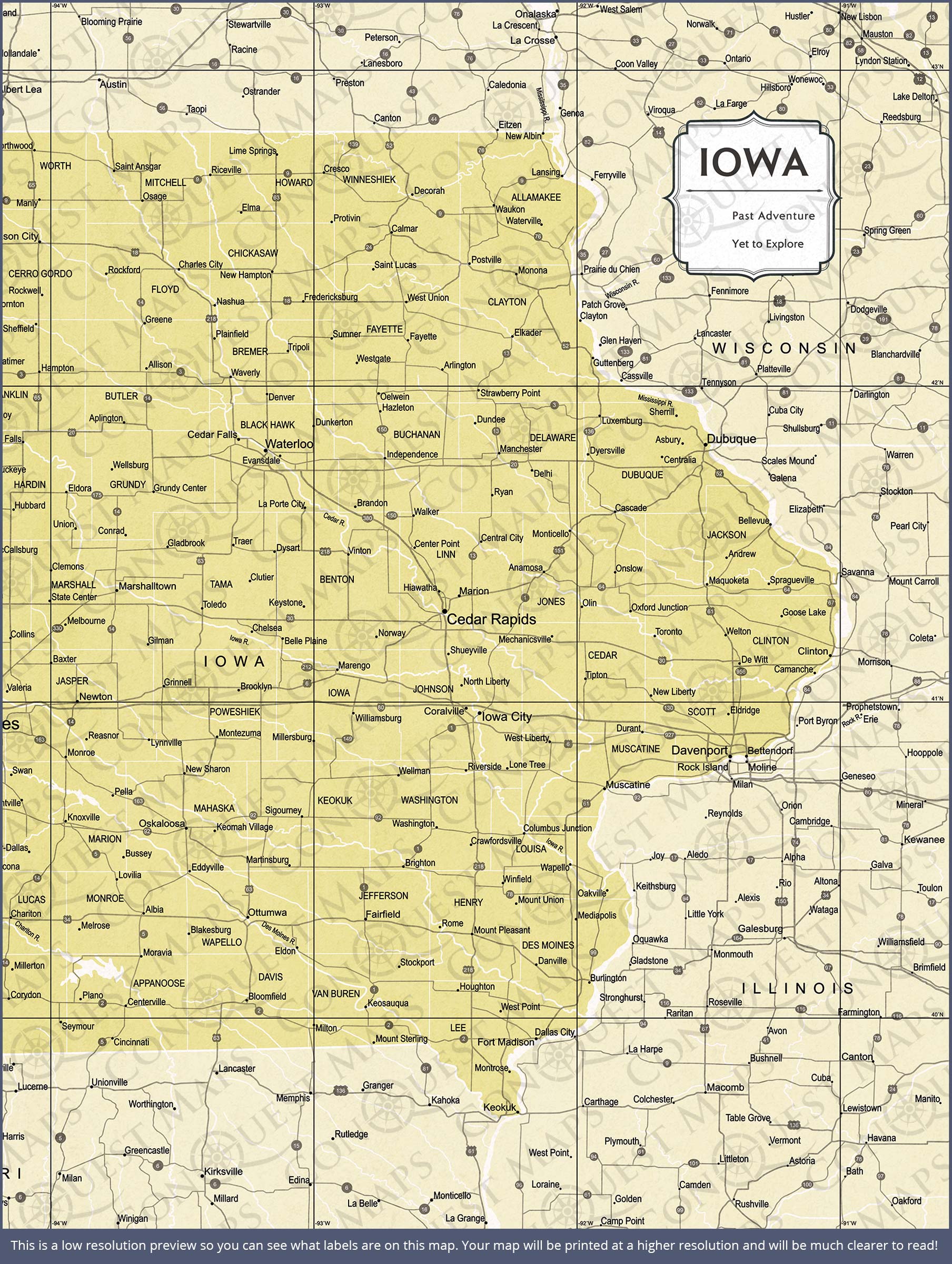 Iowa Map Poster - Yellow Color Splash CM Poster