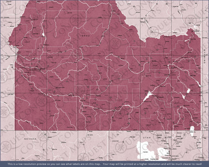 Idaho Map Poster - Burgundy Color Splash CM Poster