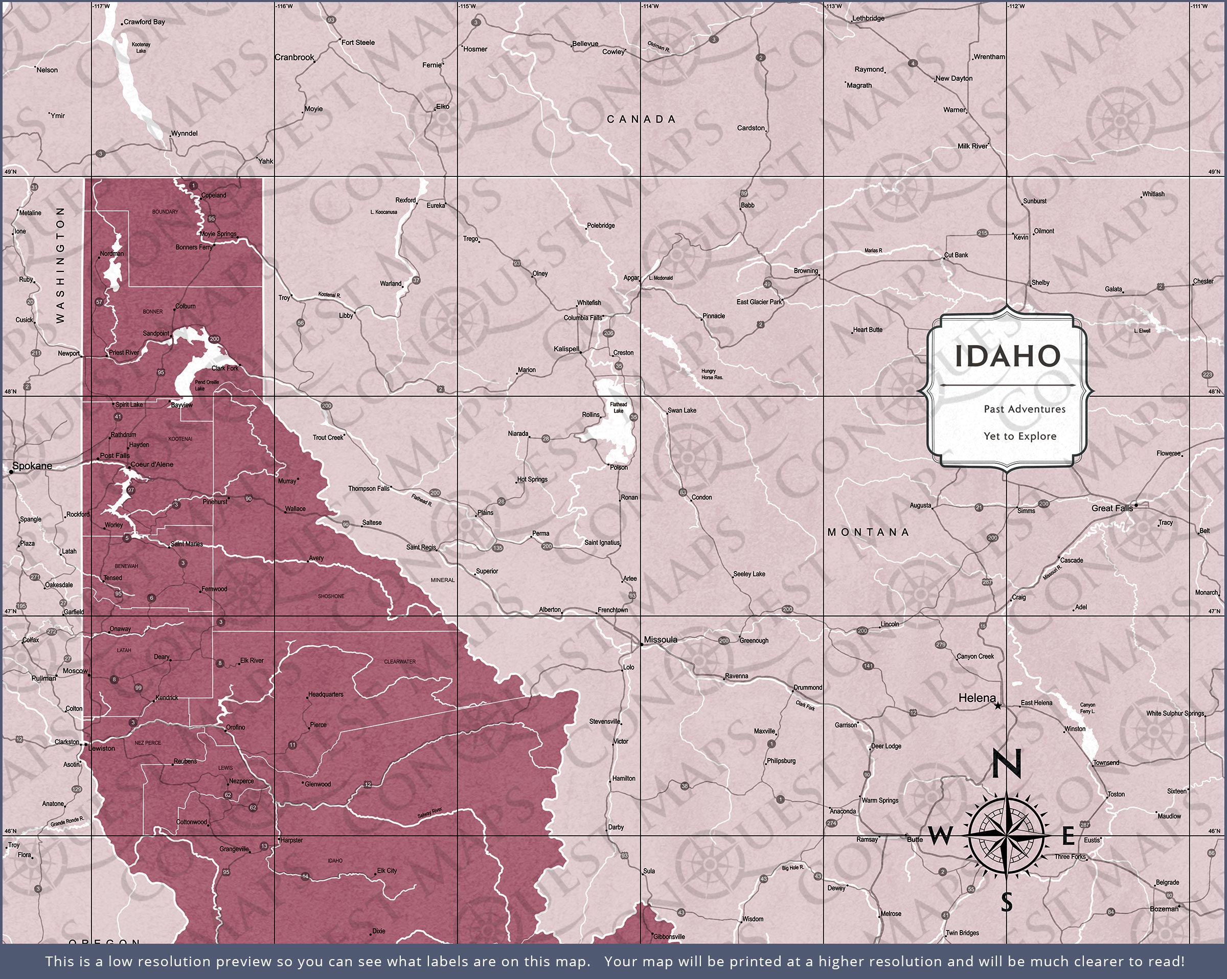 Idaho Map Poster - Burgundy Color Splash CM Poster