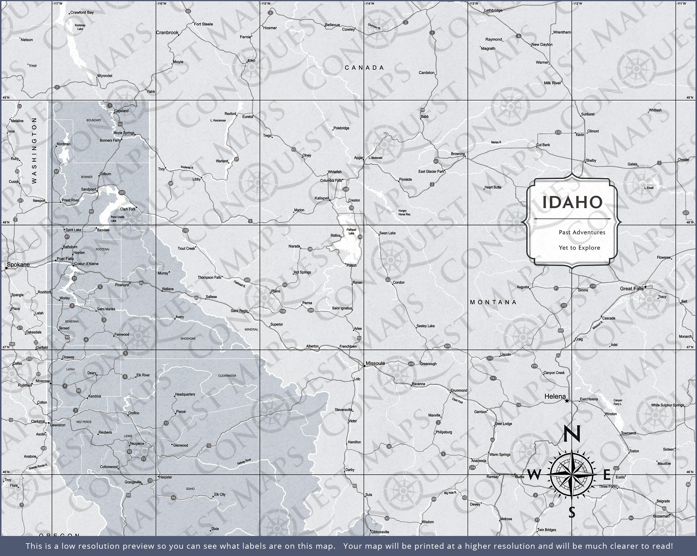 Idaho Map Poster - Light Gray Color Splash CM Poster