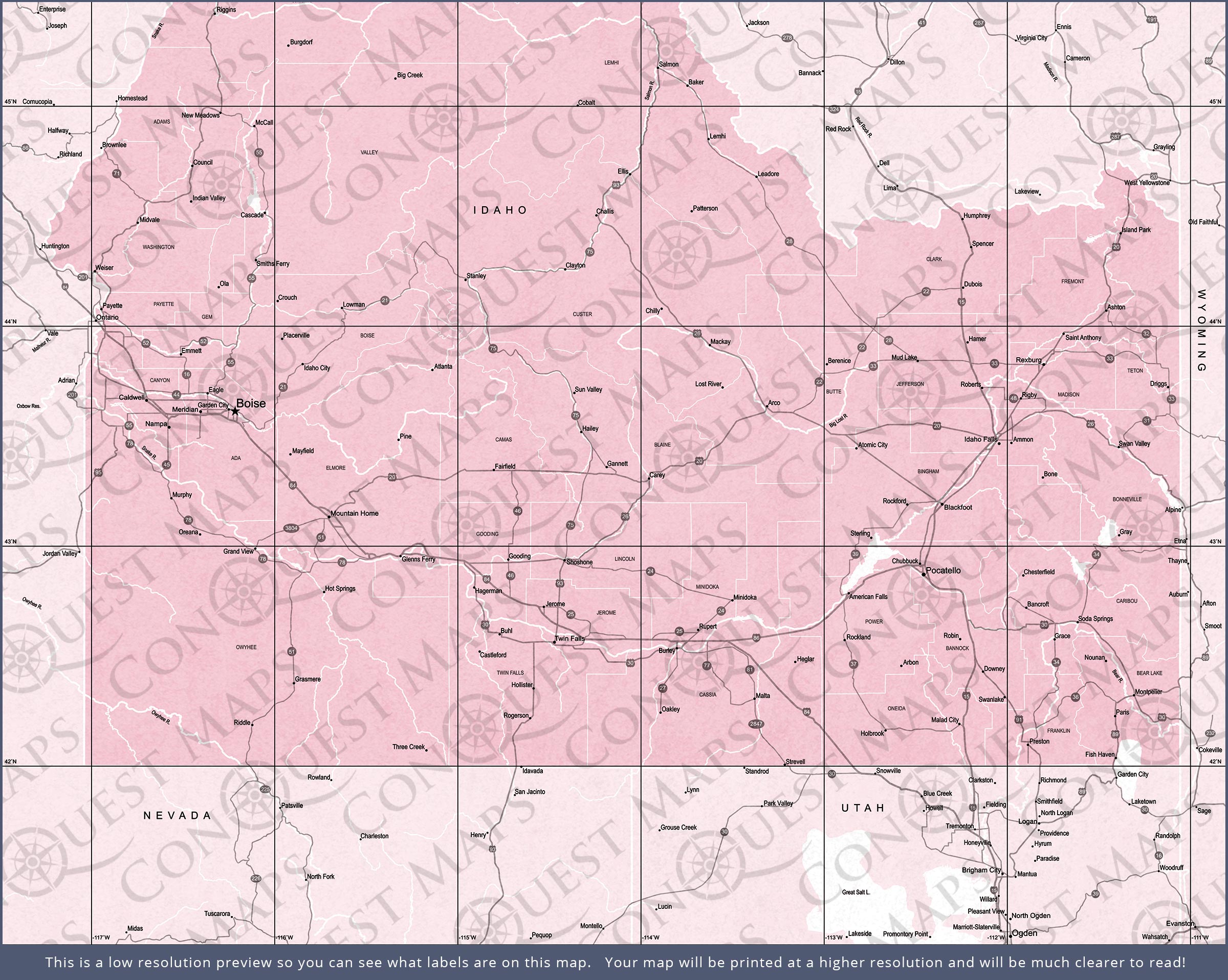 Idaho Map Poster - Pink Color Splash CM Poster