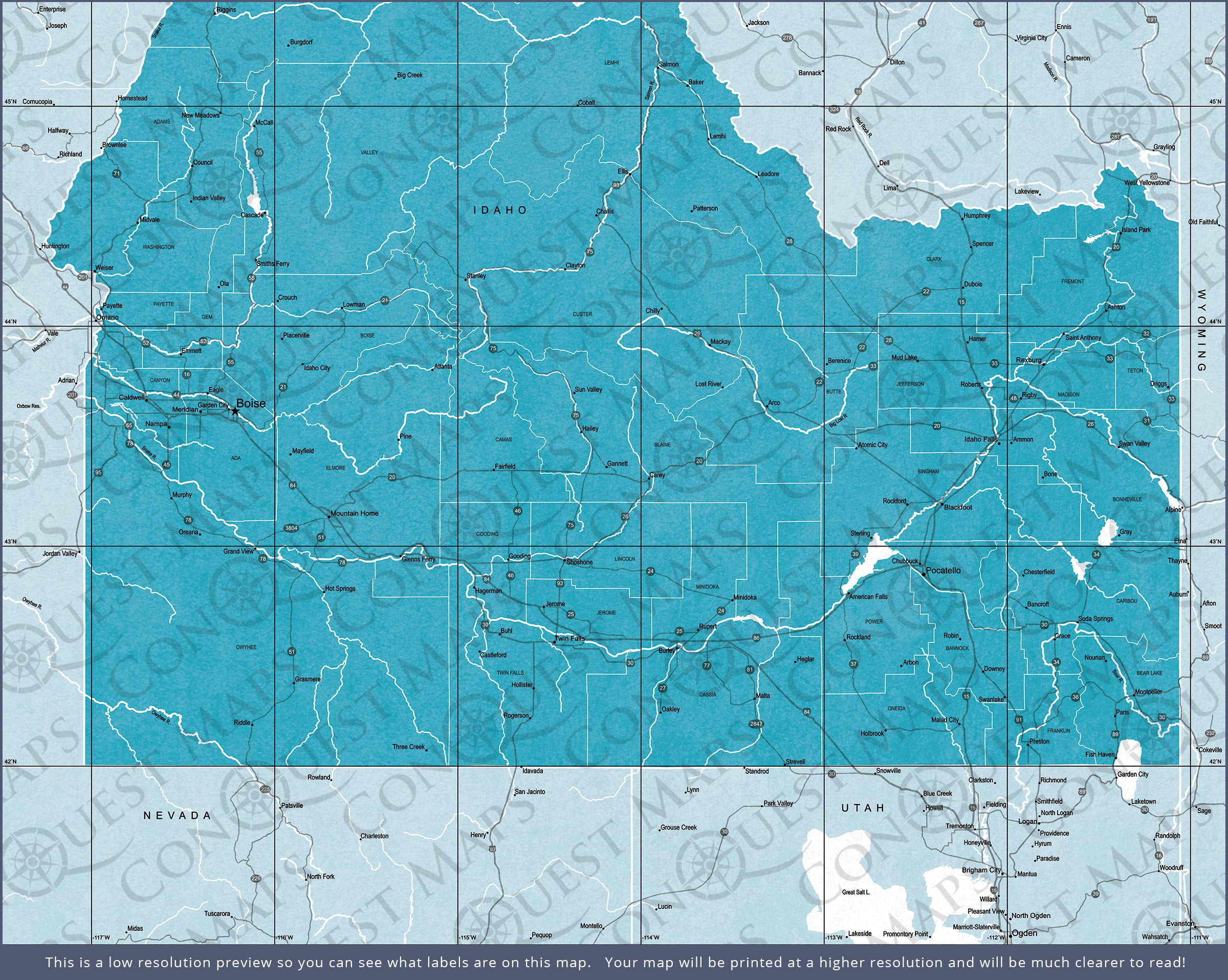 Idaho Map Poster - Teal Color Splash CM Poster