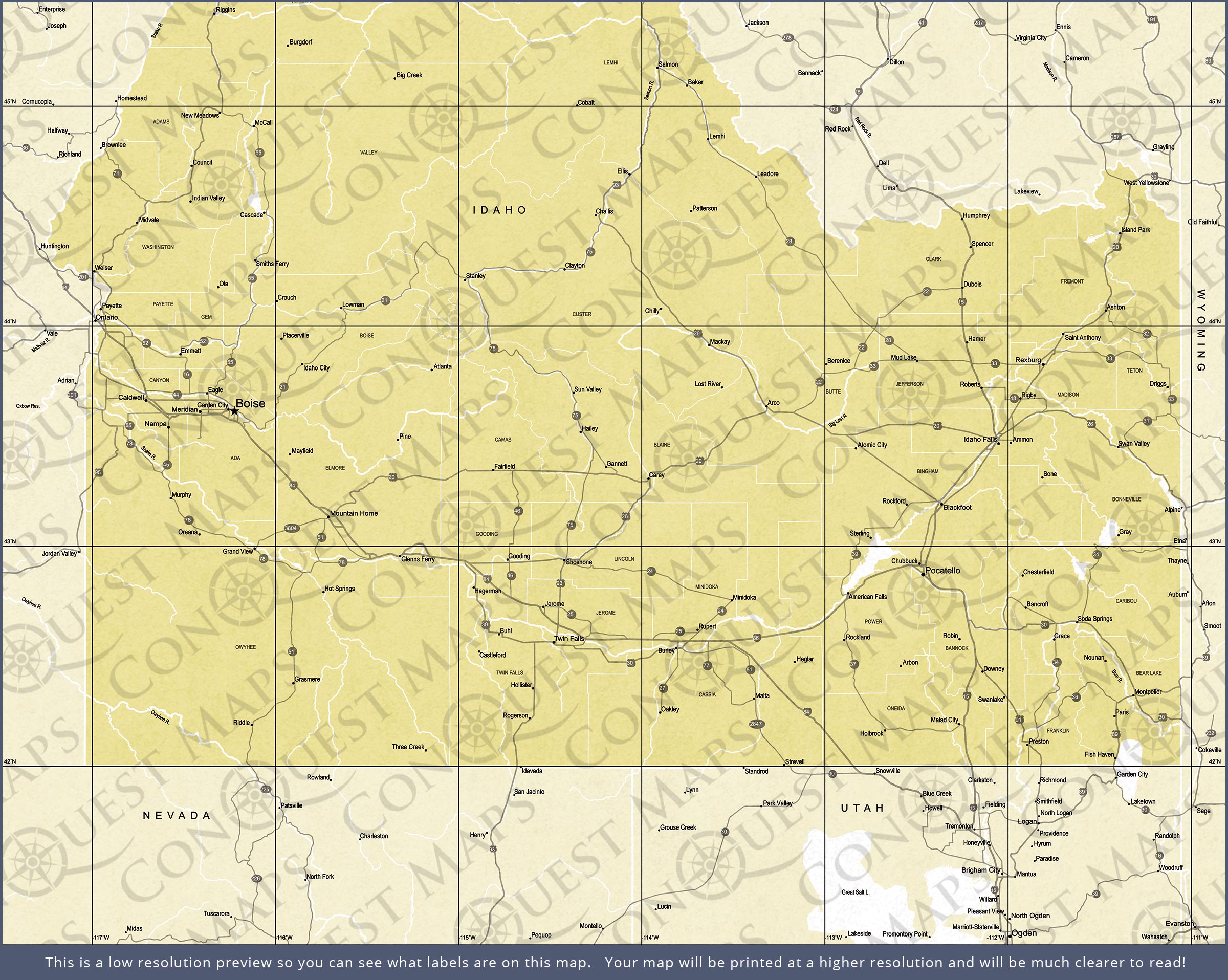 Push Pin Idaho Map (Pin Board) - Yellow Color Splash CM Pin Board