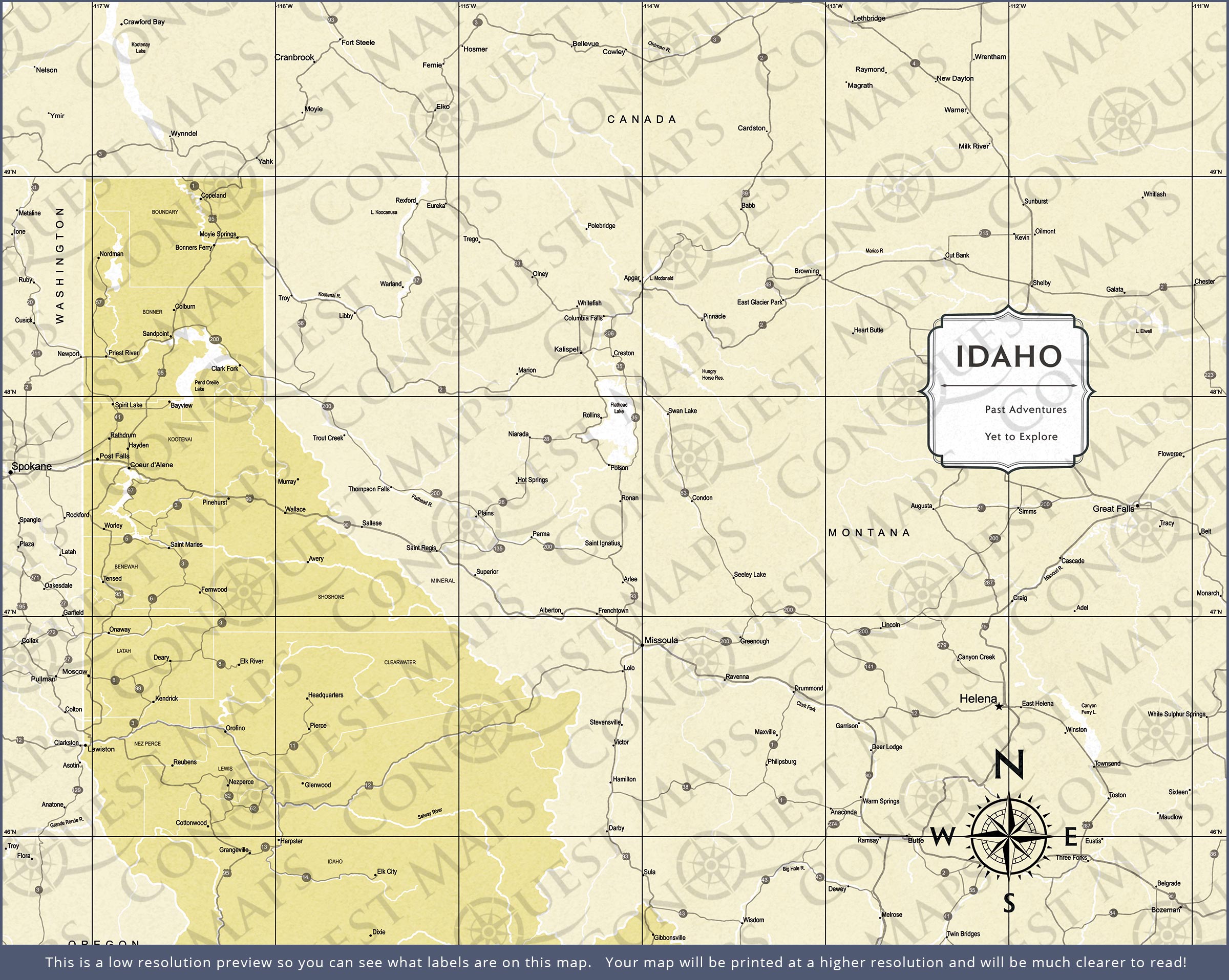 Push Pin Idaho Map (Pin Board) - Yellow Color Splash CM Pin Board