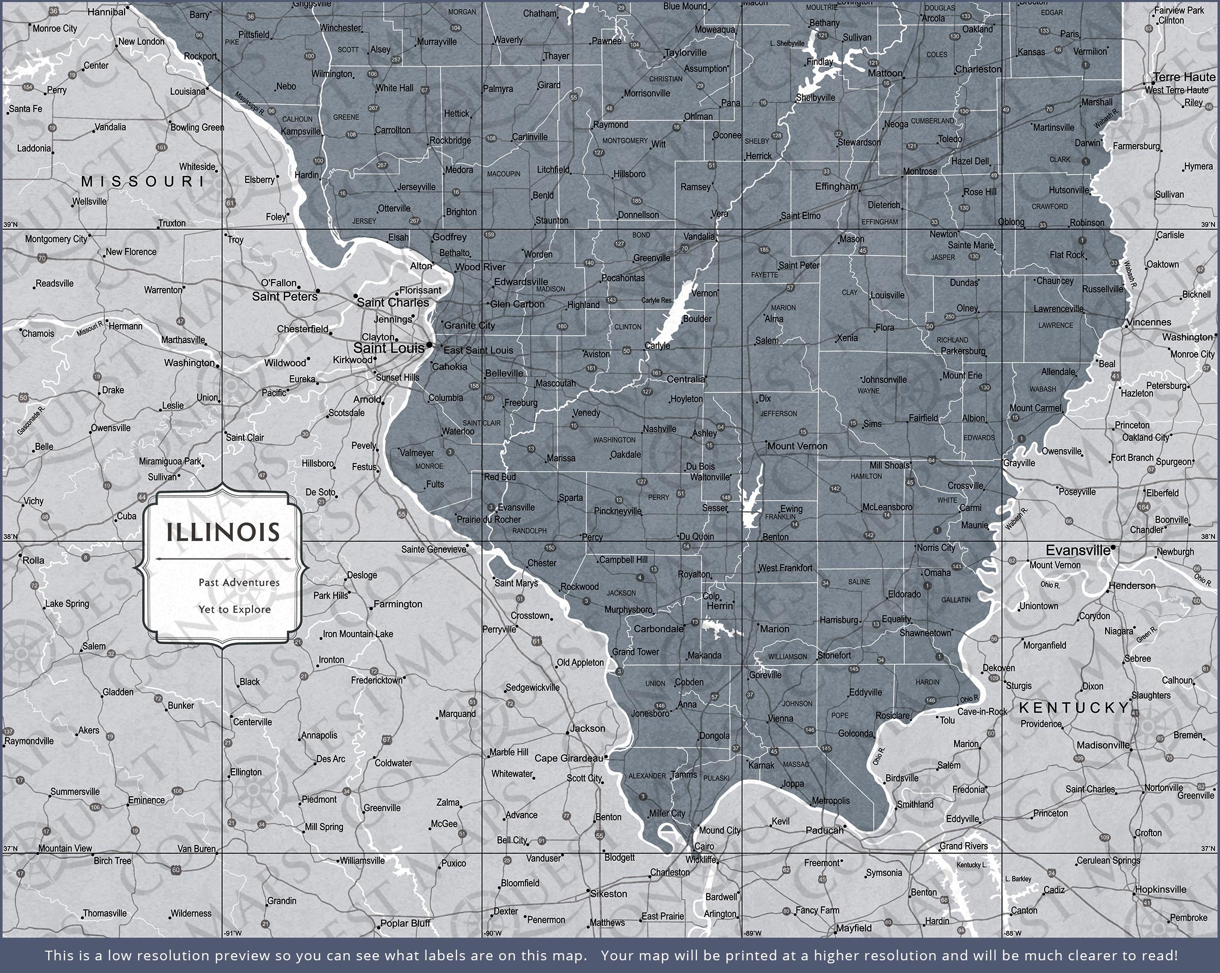 Illinois Map Poster - Dark Gray Color Splash CM Poster