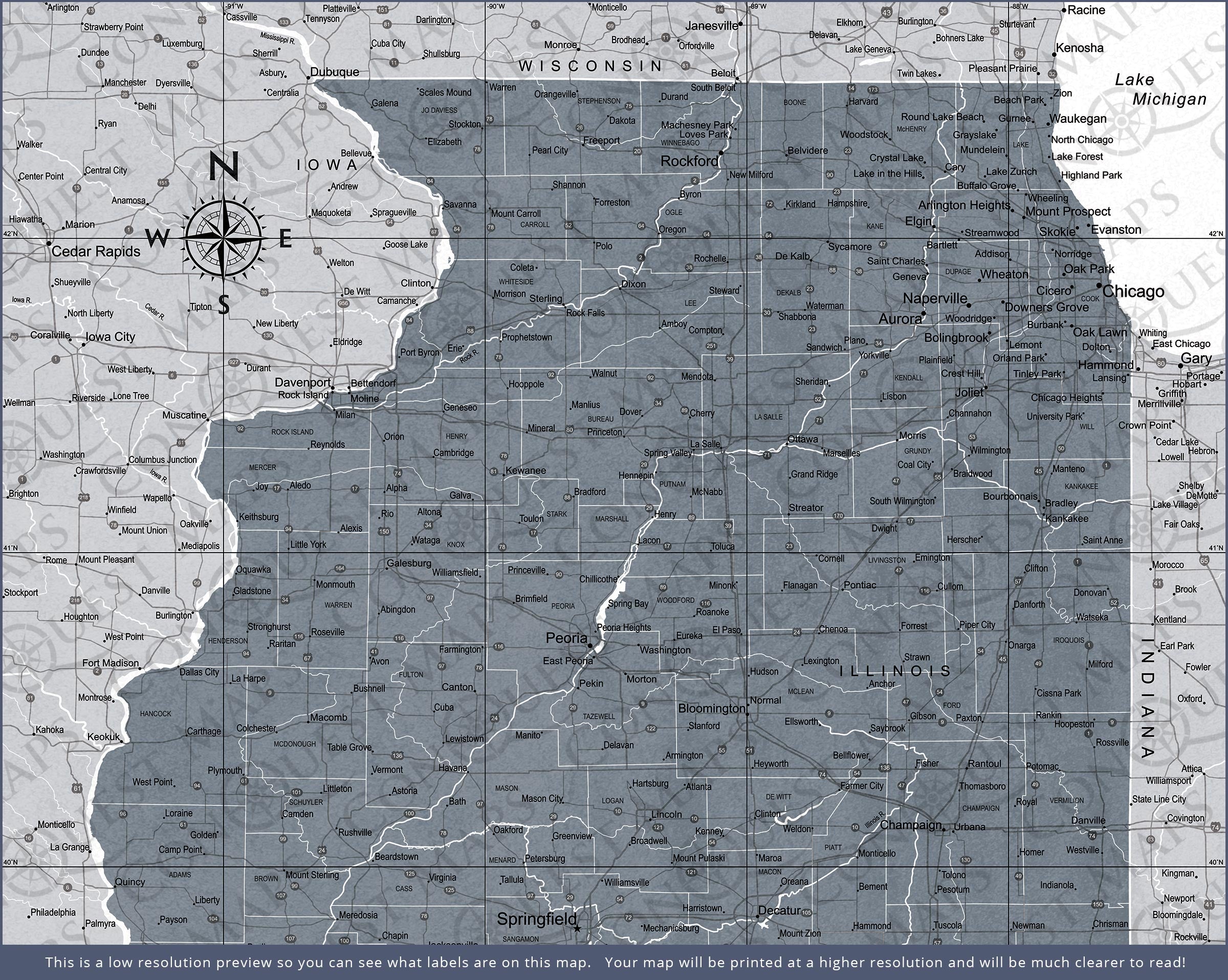 Illinois Map Poster - Dark Gray Color Splash CM Poster