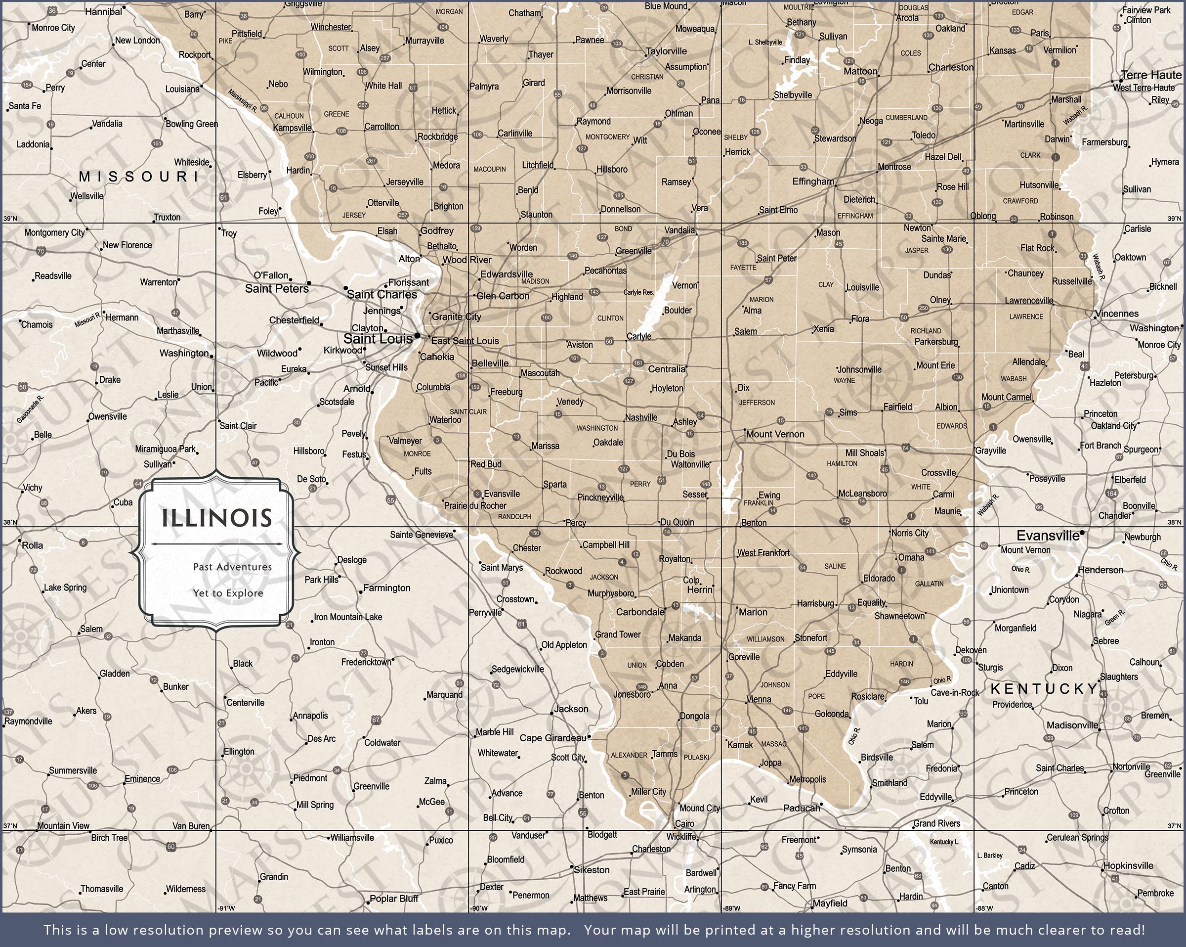 Illinois Map Poster - Light Brown Color Splash CM Poster