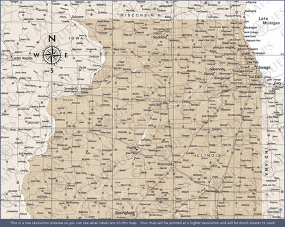 Illinois Map Poster - Light Brown Color Splash CM Poster