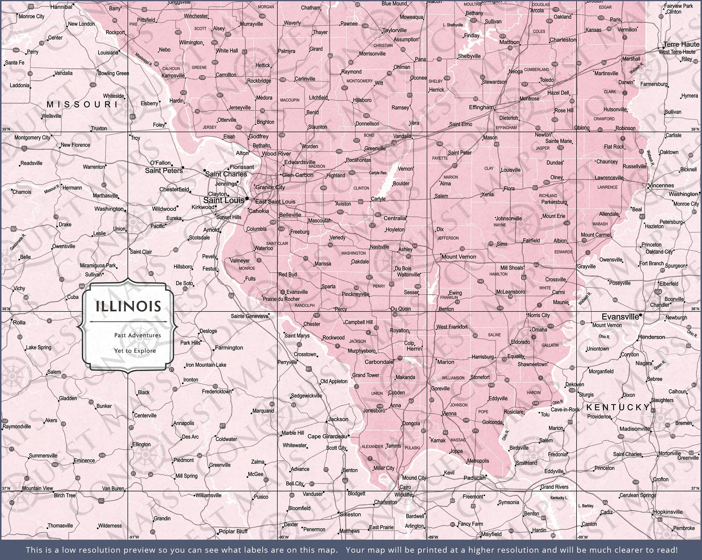 Illinois Map Poster - Pink Color Splash CM Poster