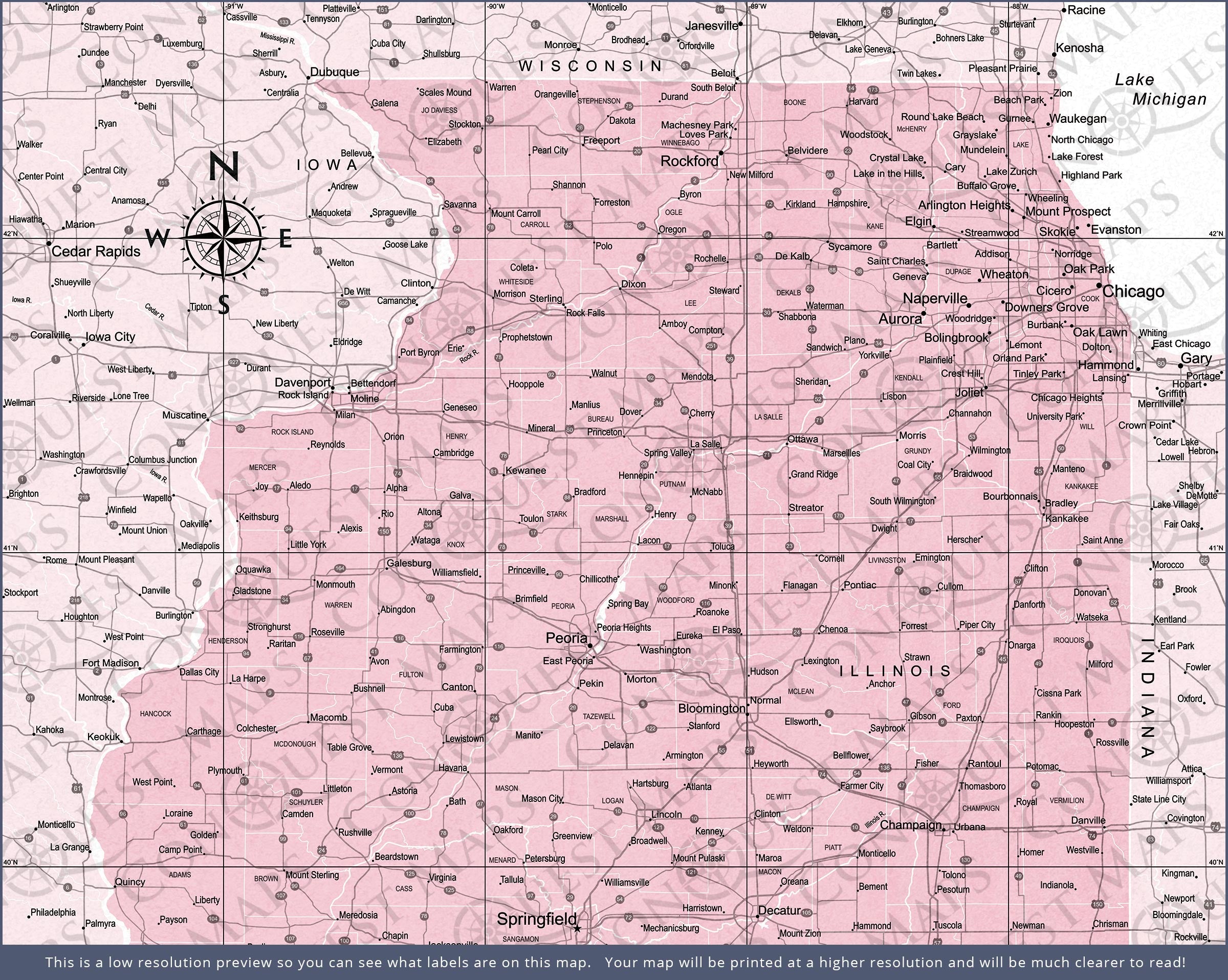 Illinois Map Poster - Pink Color Splash CM Poster