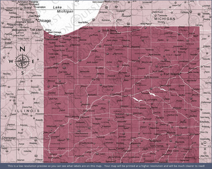 Indiana Map Poster - Burgundy Color Splash CM Poster