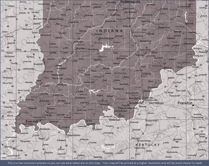 Indiana Map Poster - Dark Brown Color Splash CM Poster