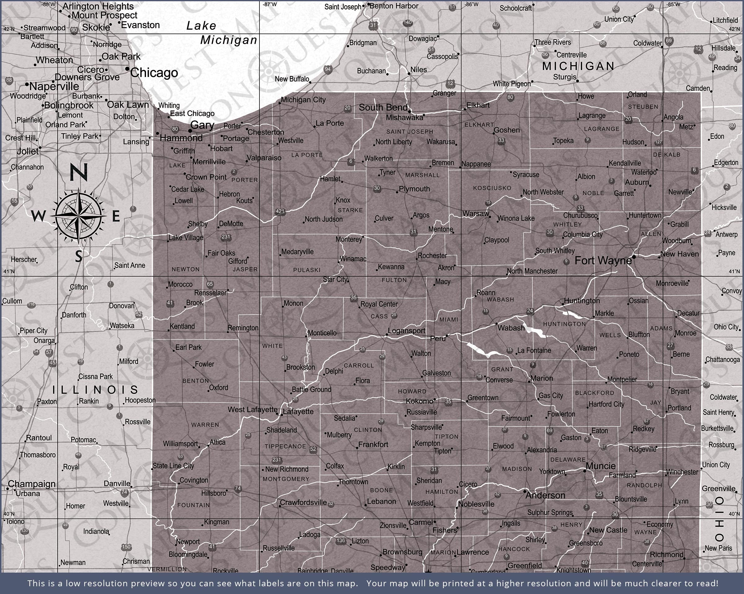 Indiana Map Poster - Dark Brown Color Splash CM Poster