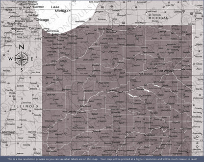 Indiana Map Poster - Dark Brown Color Splash CM Poster