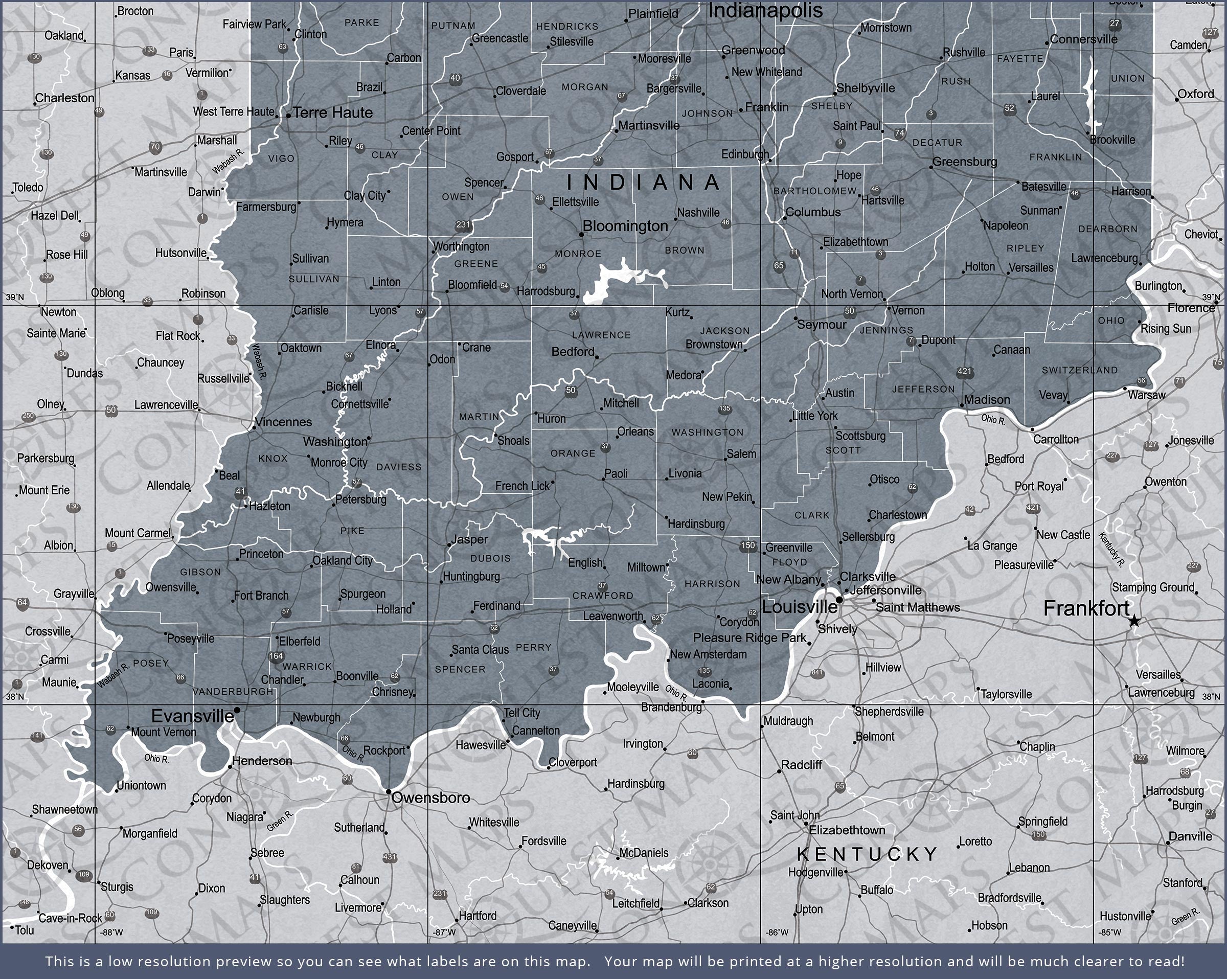 Push Pin Indiana Map (Pin Board) - Dark Gray Color Splash CM Pin Board