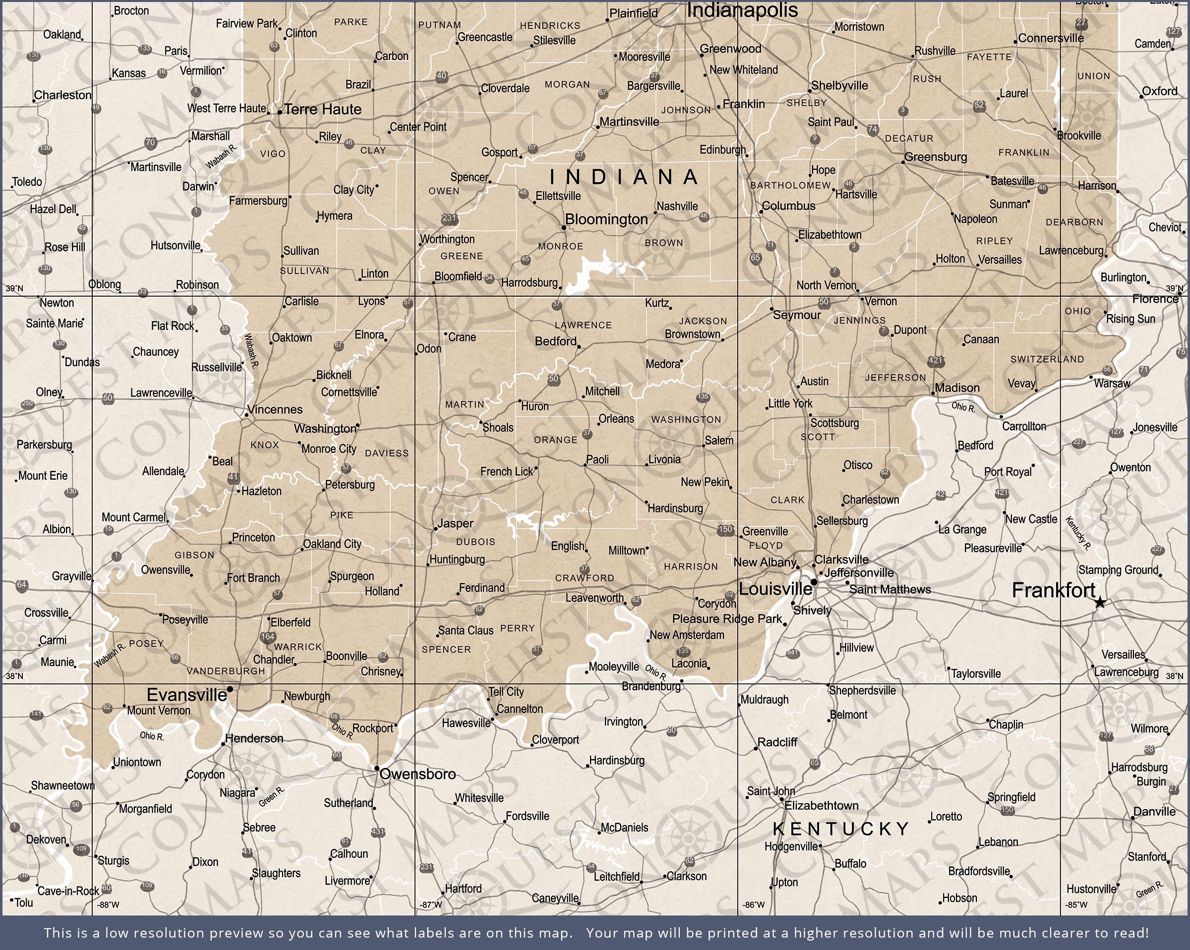 Indiana Map Poster - Light Brown Color Splash CM Poster