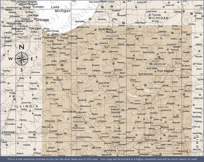 Indiana Map Poster - Light Brown Color Splash CM Poster