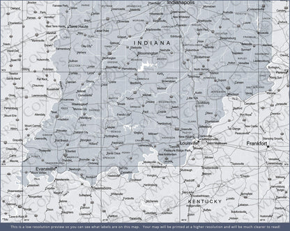 Indiana Map Poster - Light Gray Color Splash CM Poster