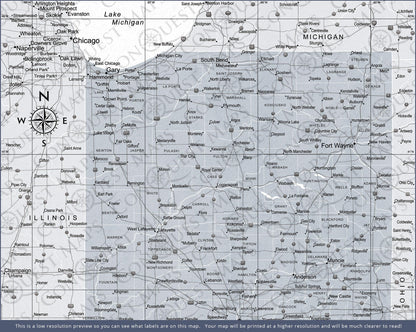 Indiana Map Poster - Light Gray Color Splash CM Poster