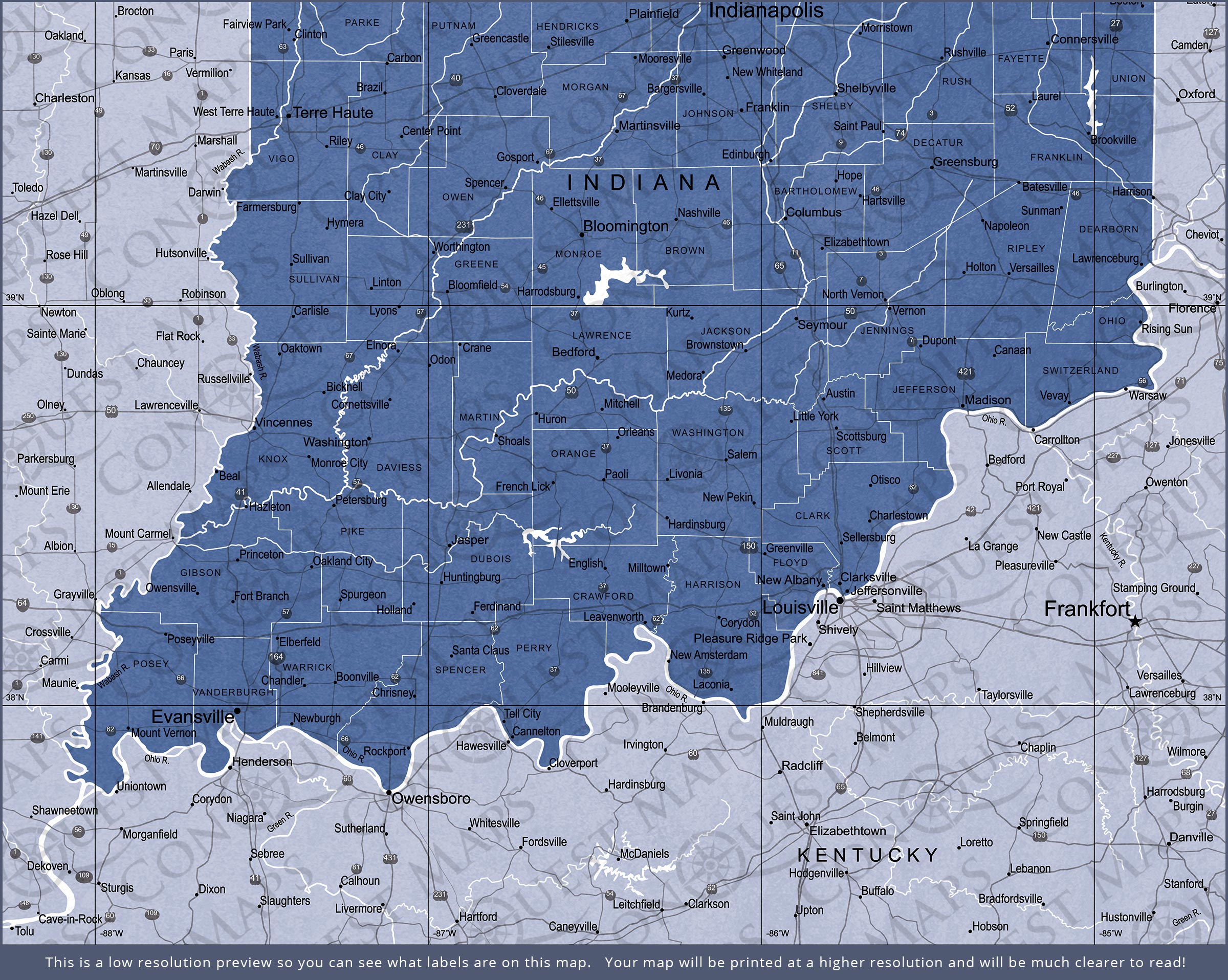 Indiana Map Poster - Navy Color Splash CM Poster